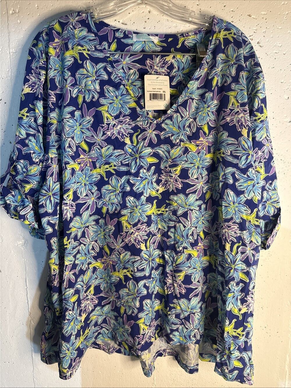 Maui Mamas Women’s Structured Tunic Deep Blue Floral XXL